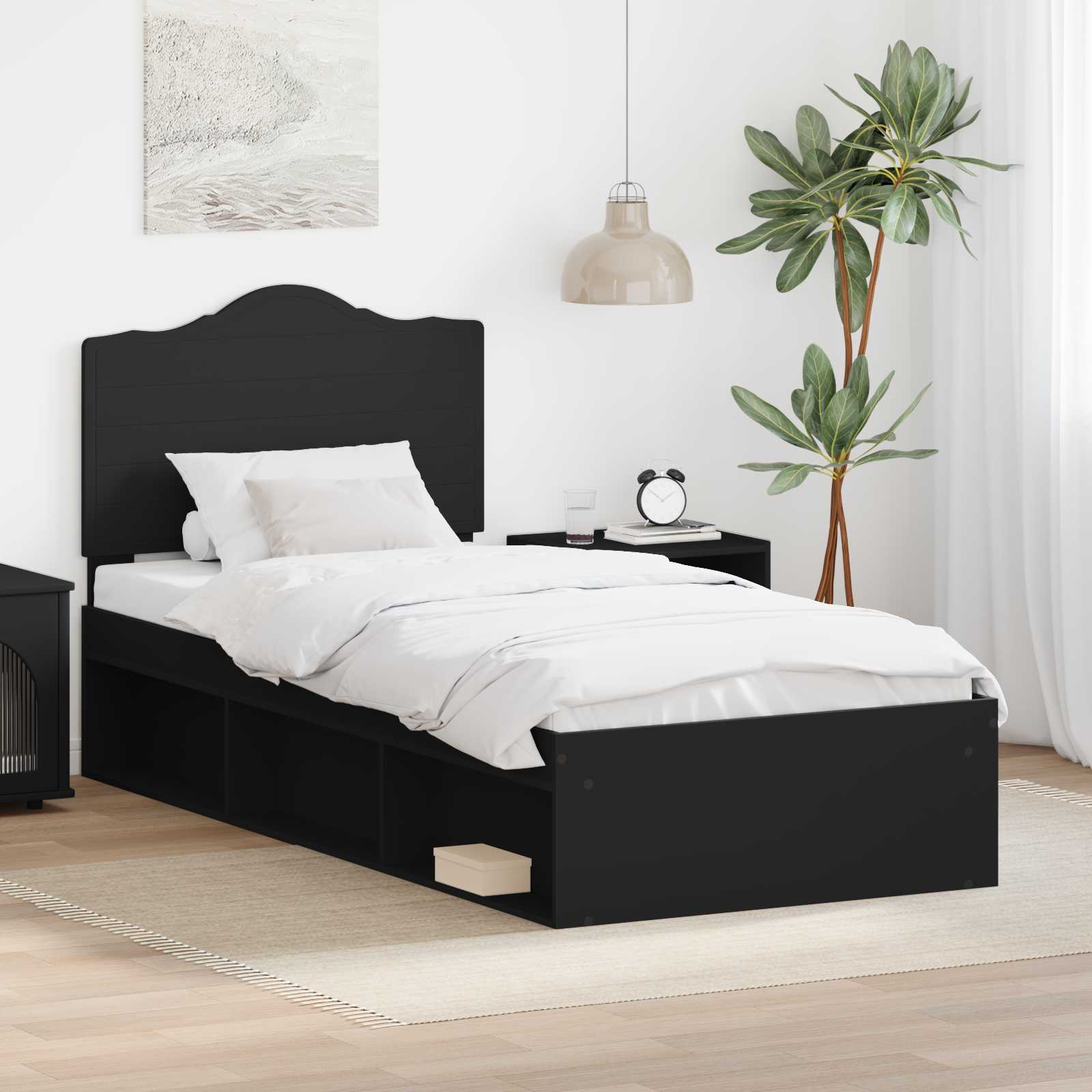 Struttura del letto con testiera Nero 90 x 200 cm Pino massello | homemem39