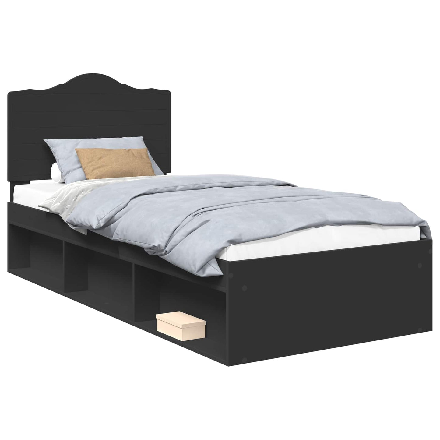 Struttura del letto con testiera Nero 90 x 200 cm Pino massello | homemem39