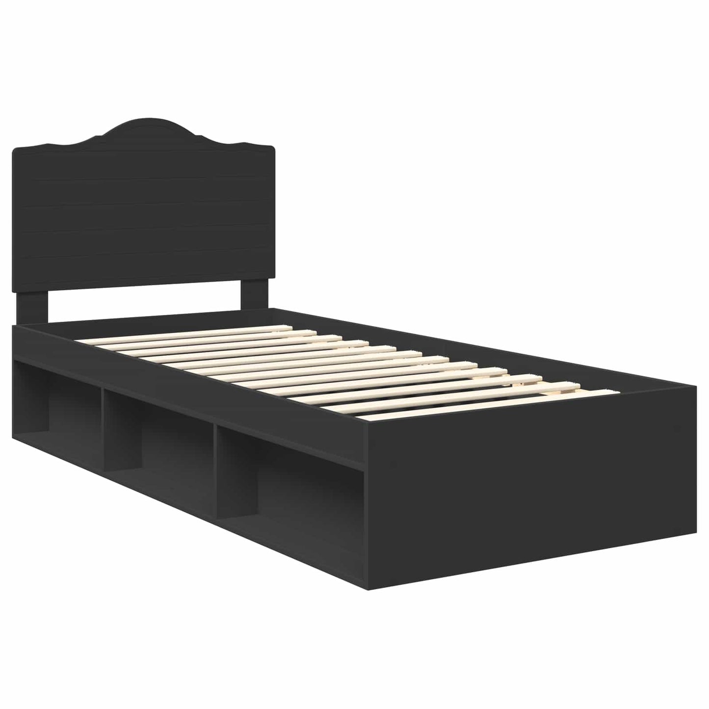 Struttura del letto con testiera Nero 90 x 200 cm Pino massello | homemem39