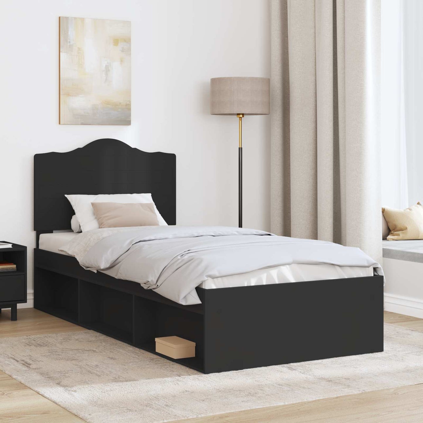 Struttura del letto con testiera Nero 75 x 190 cm Pino massello | homemem39