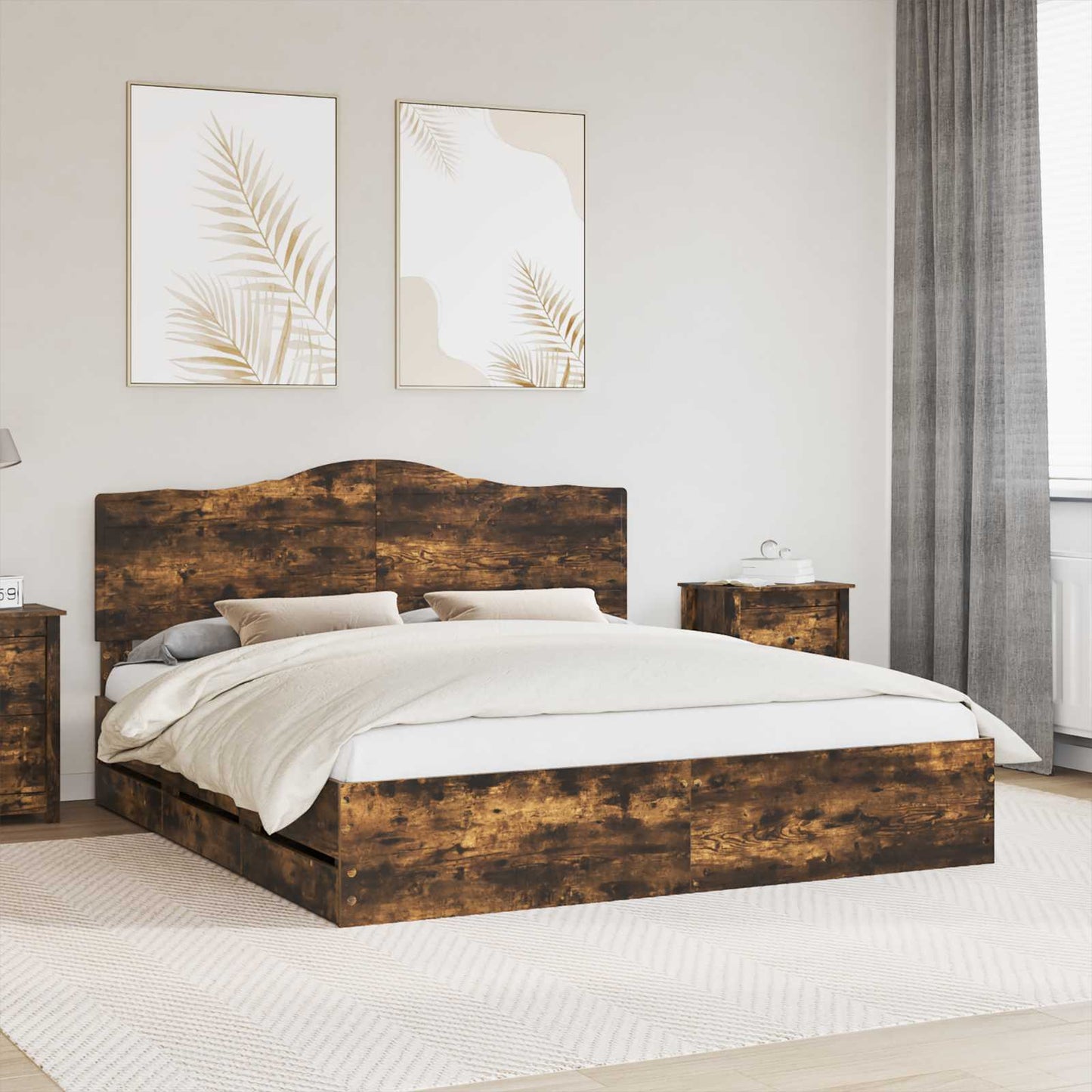 Struttura del letto con cassetto Rovere fumé 180 x 200 cm