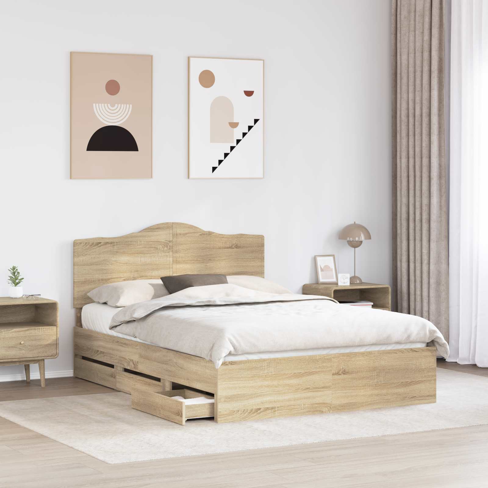 Struttura del letto con cassetto Rovere Sonoma 150 x 200 cm | homemem39