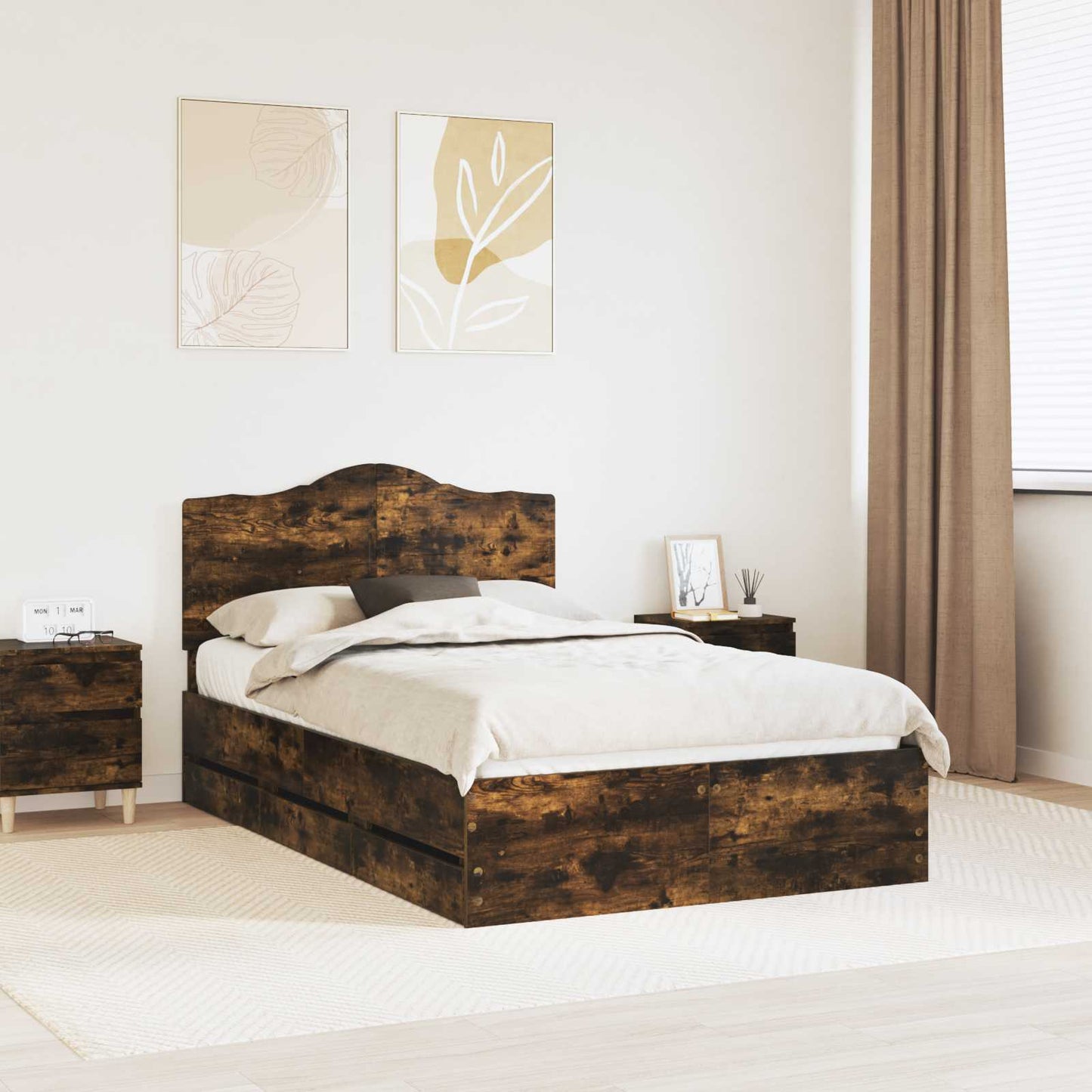 Struttura del letto con cassetto Rovere fumé 135 x 190 cm