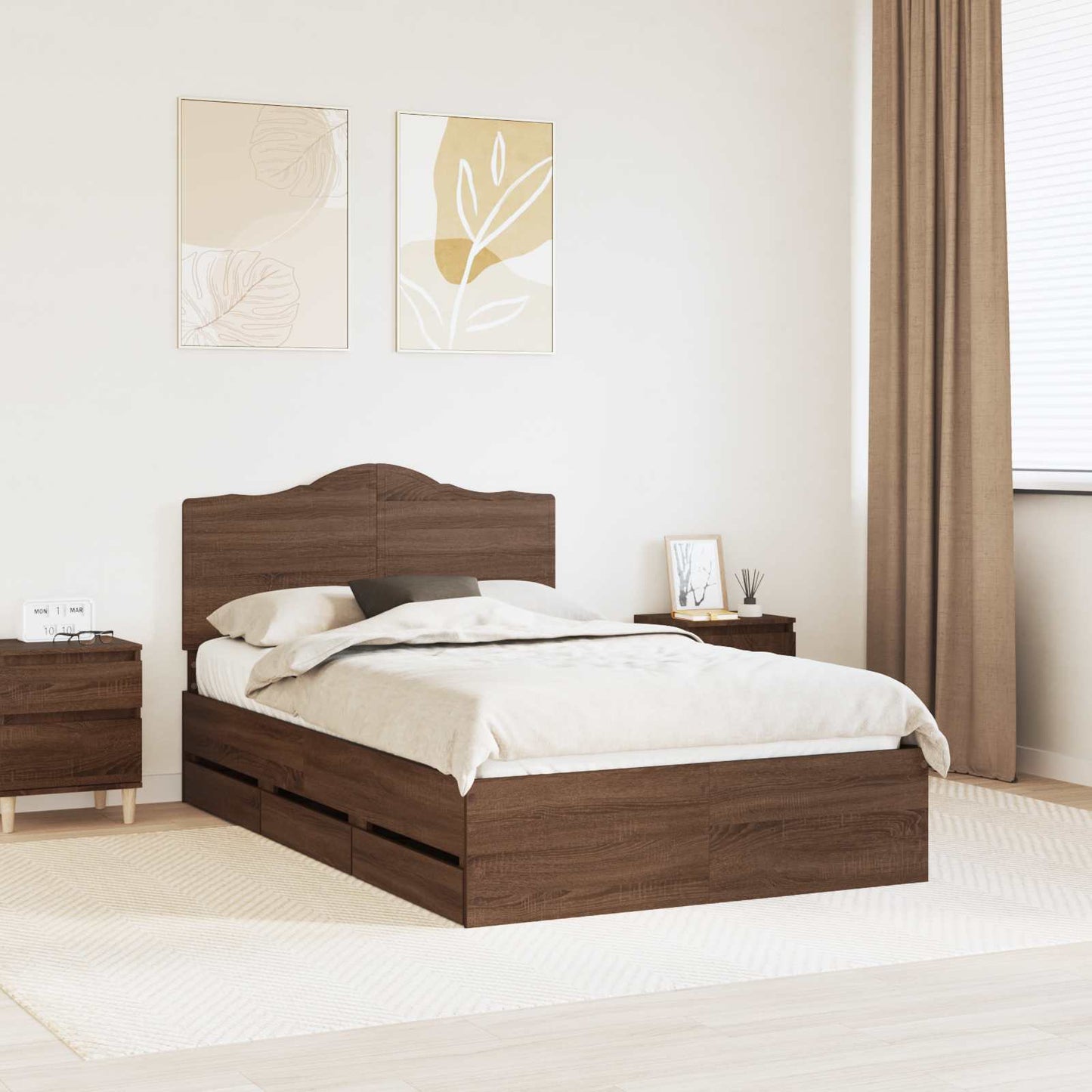 Struttura del letto con cassetto Rovere Marrone 135 x 190 cm