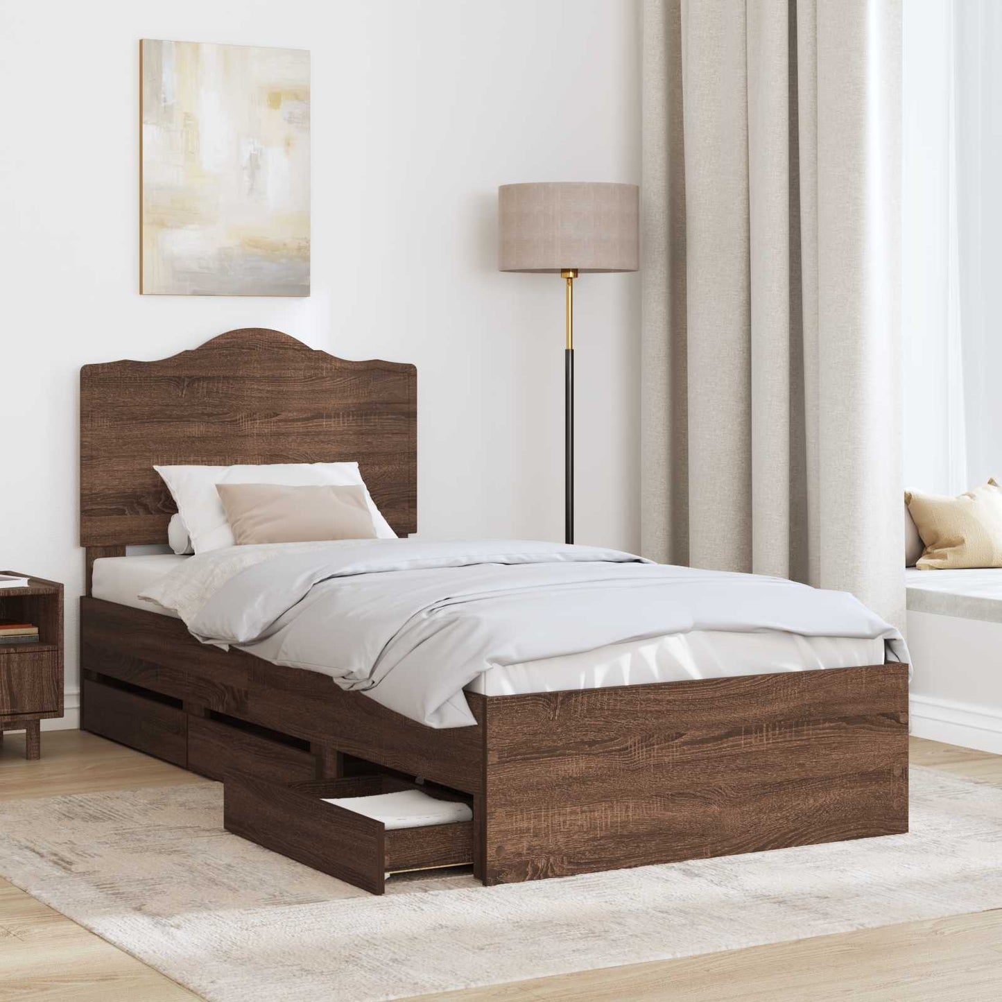 Struttura del letto con cassetto Rovere Marrone 90 x 200 cm