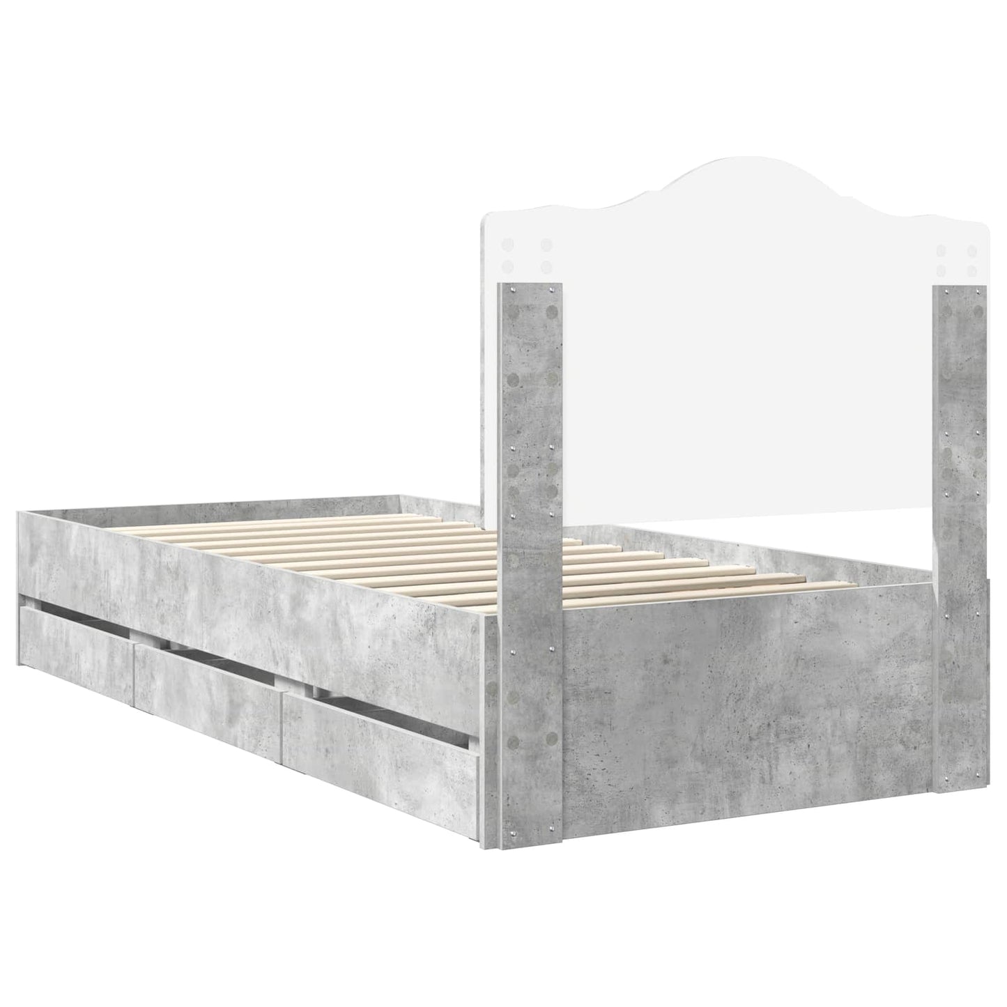 Struttura del letto con cassetto Grigio cemento 75 x 190 cm