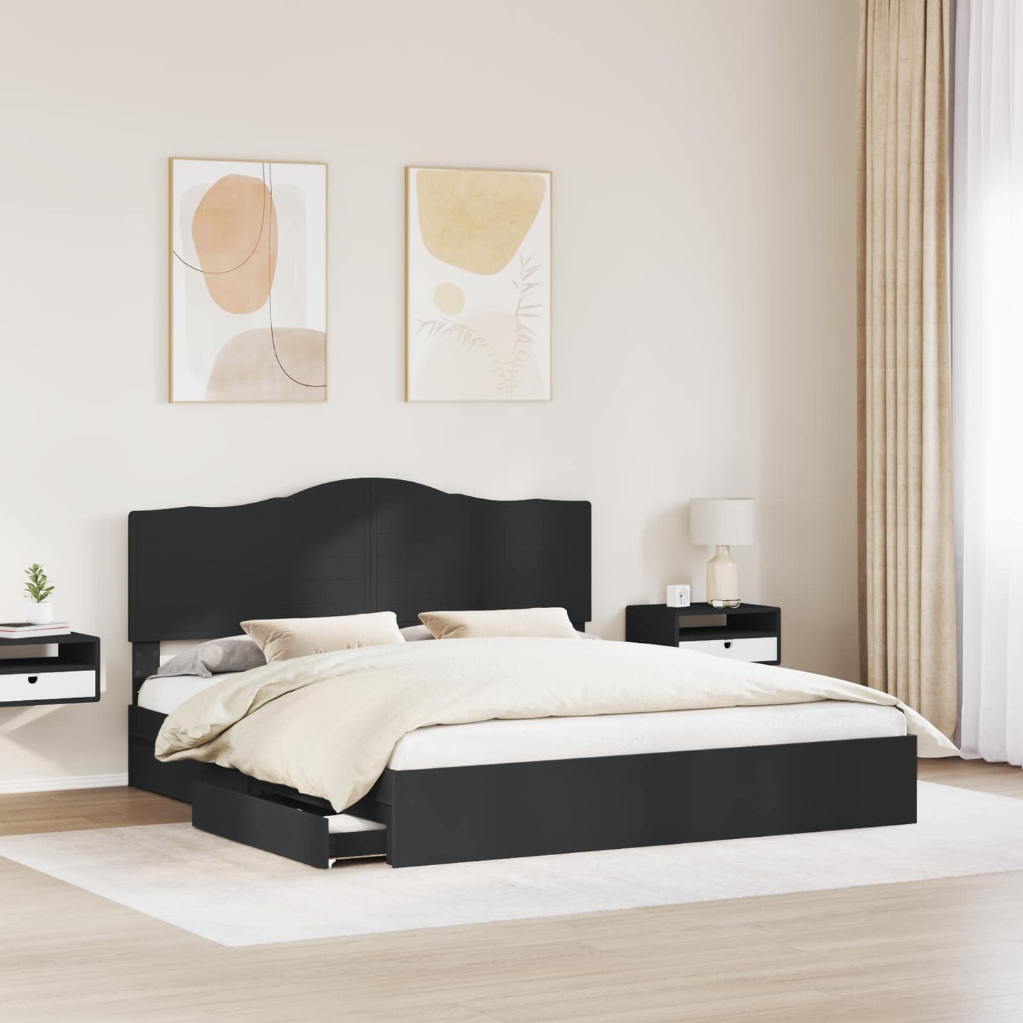 Letto con Contenitore Nero 200 x 200 cm Legno multistrato | homemem39