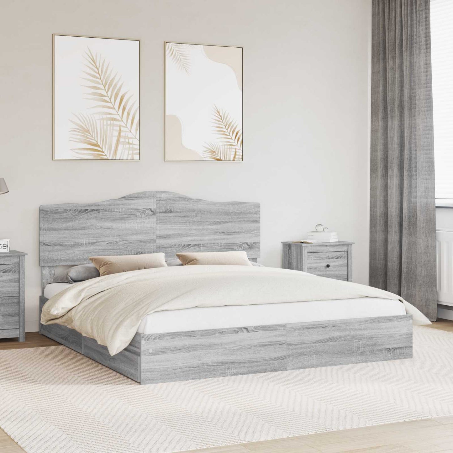Letto con Contenitore con testiera Grigio Sonoma 180 x 200 cm | homemem39