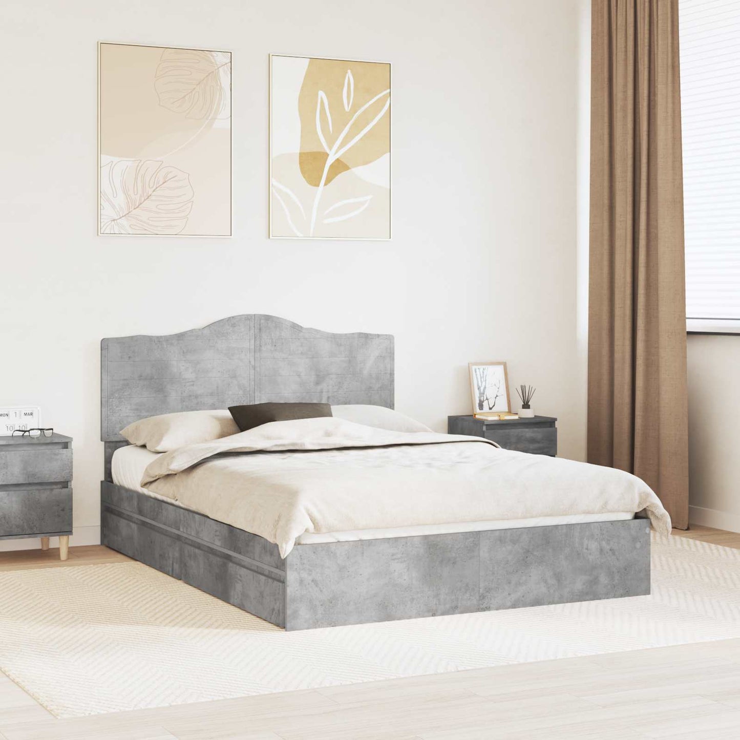 Letto con Contenitore con testiera Grigio cemento 150 x 200 cm | homemem39