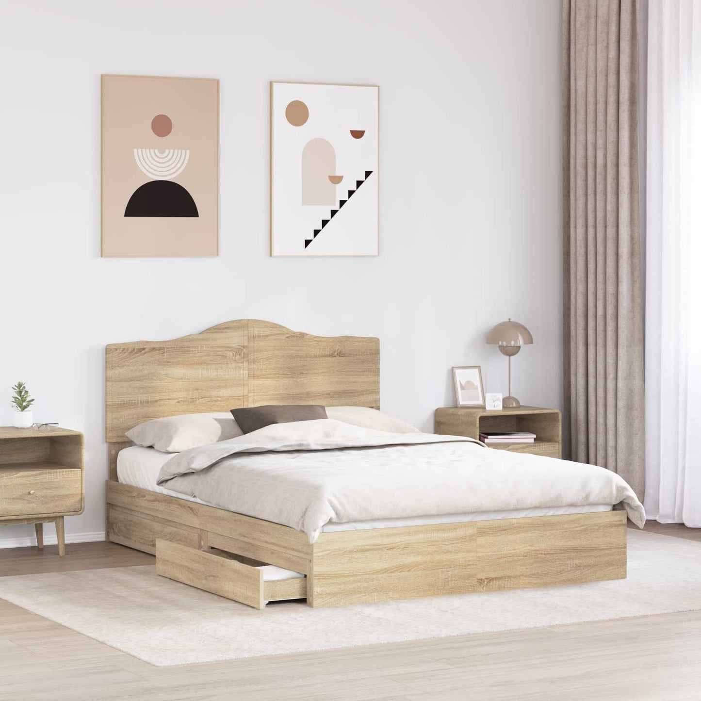 Letto con Contenitore con testiera Rovere Sonoma 140 x 200 cm | homemem39