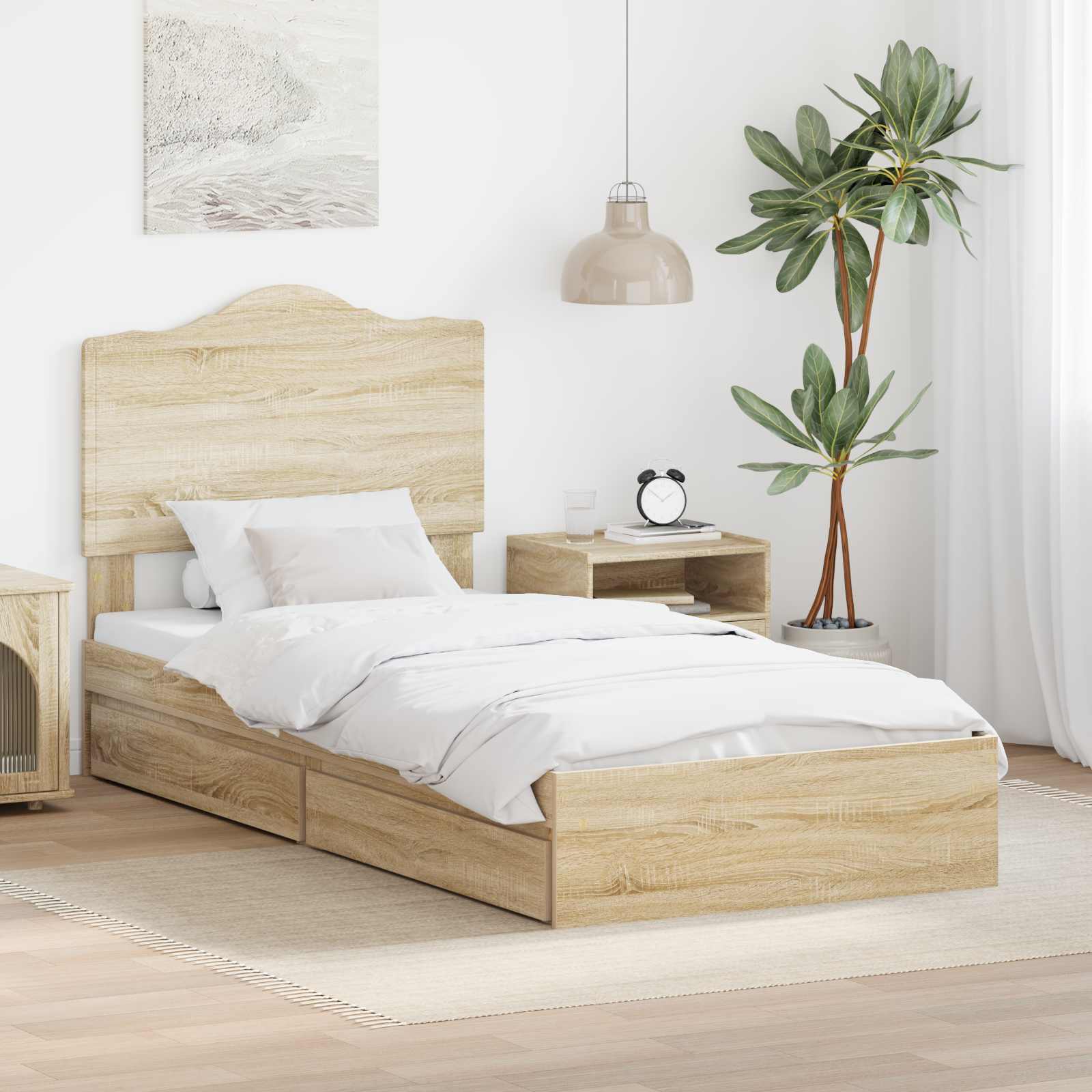 Letto con Contenitore con testiera Rovere Sonoma 100 x 200 cm | homemem39