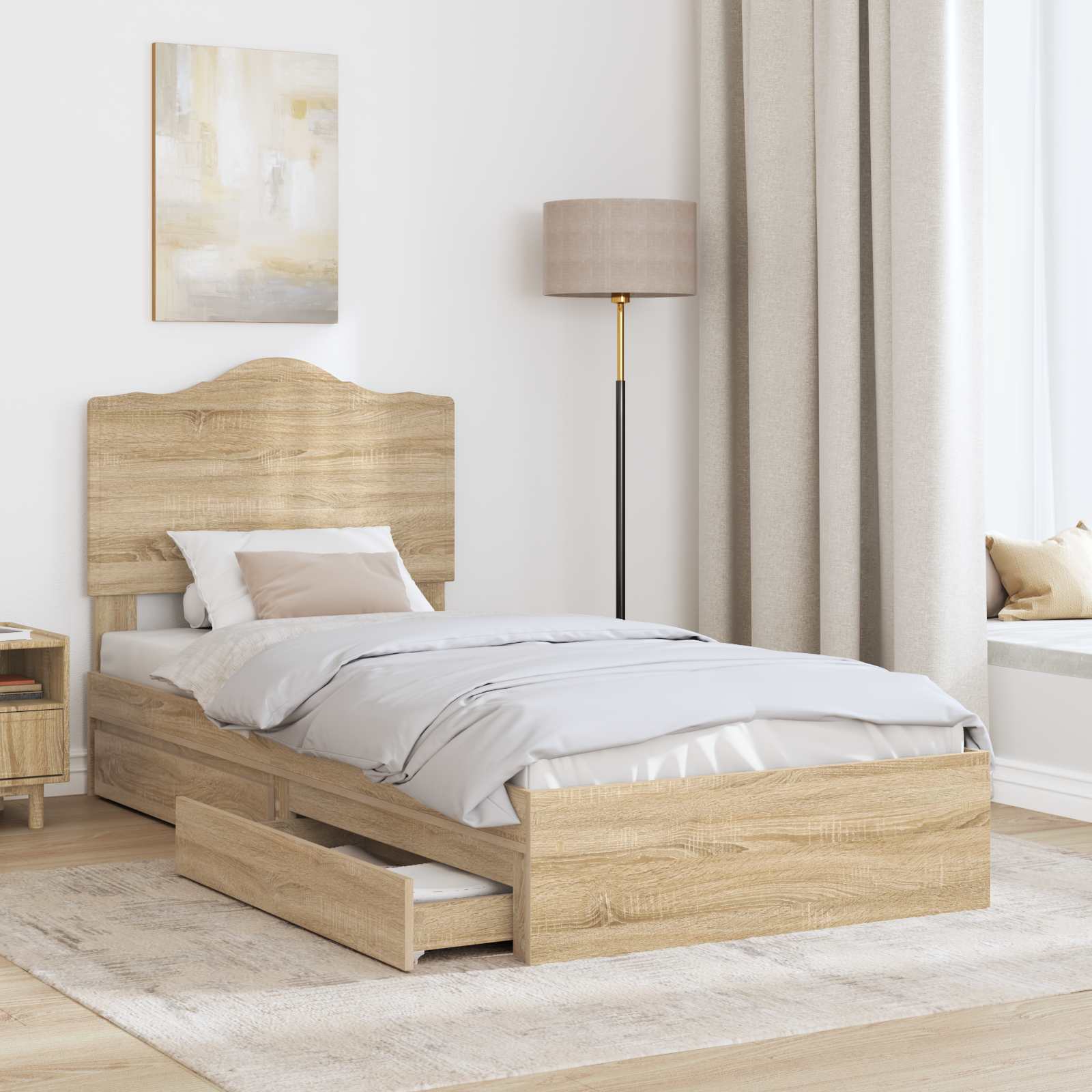 Letto con Contenitore con testiera Rovere Sonoma 100 x 200 cm | homemem39