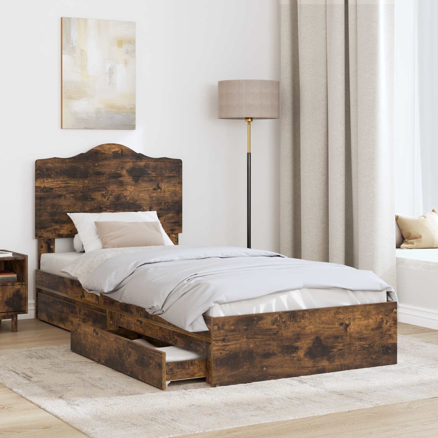 Letto con Contenitore con testiera Rovere fumé 100 x 200 cm | homemem39