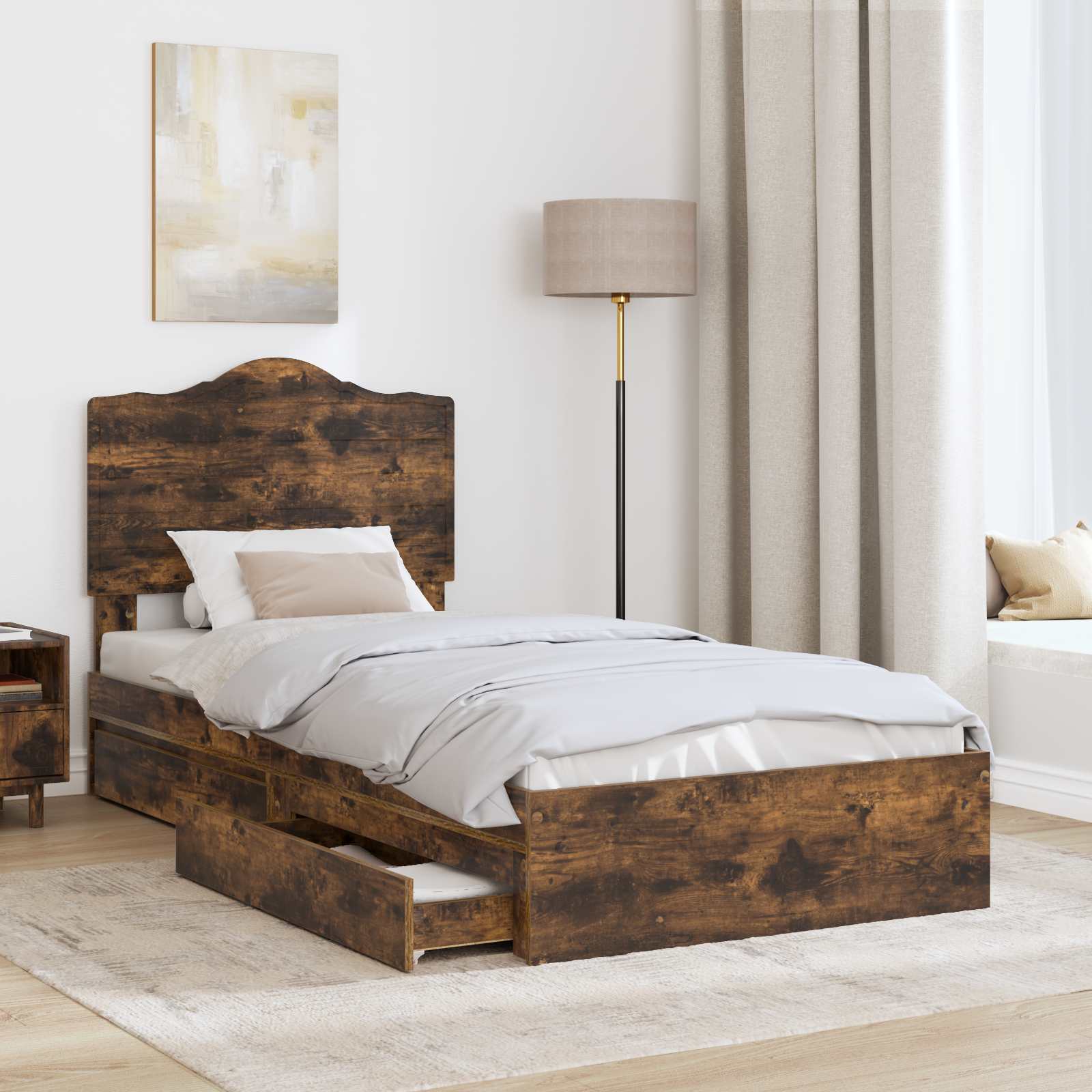 Letto con Contenitore Rovere fumé 90 x 200 cm Legno multistrato | homemem39