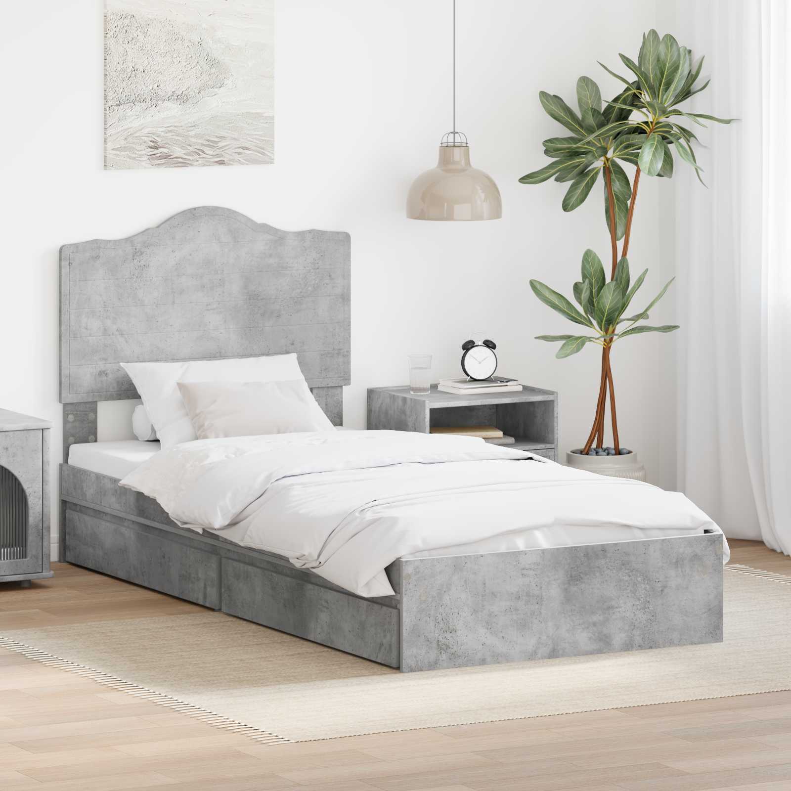 Letto con Contenitore con testiera Grigio cemento 90 x 190 cm | homemem39