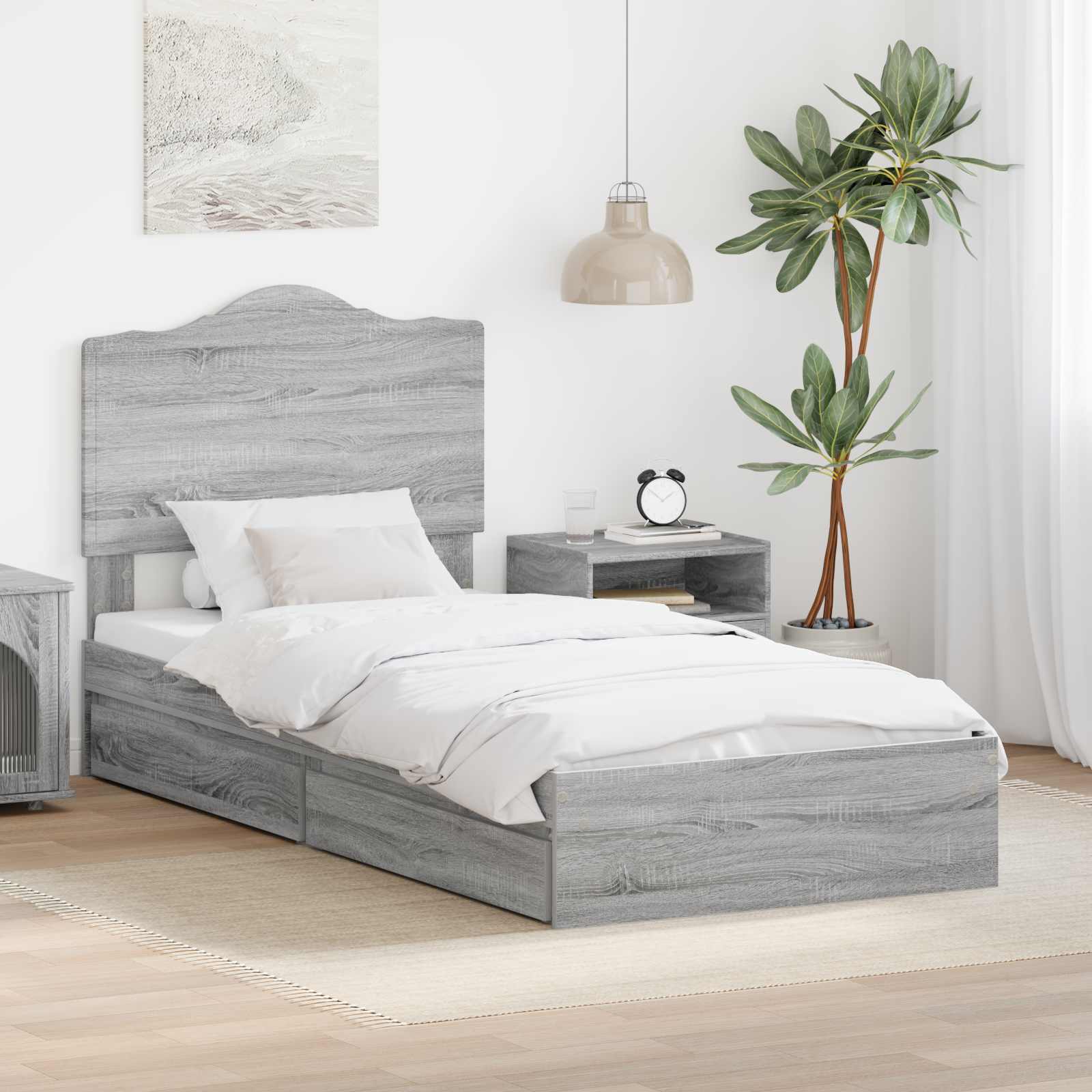 Letto con Contenitore con testiera Grigio Sonoma 90 x 190 cm | homemem39