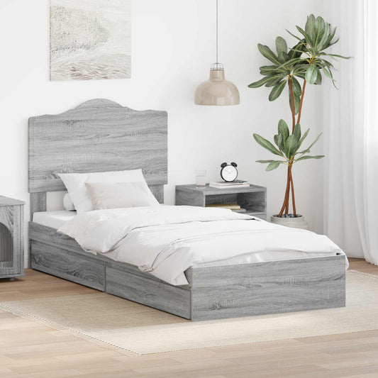 Letto con Contenitore con testiera Grigio Sonoma 90 x 190 cm | homemem39