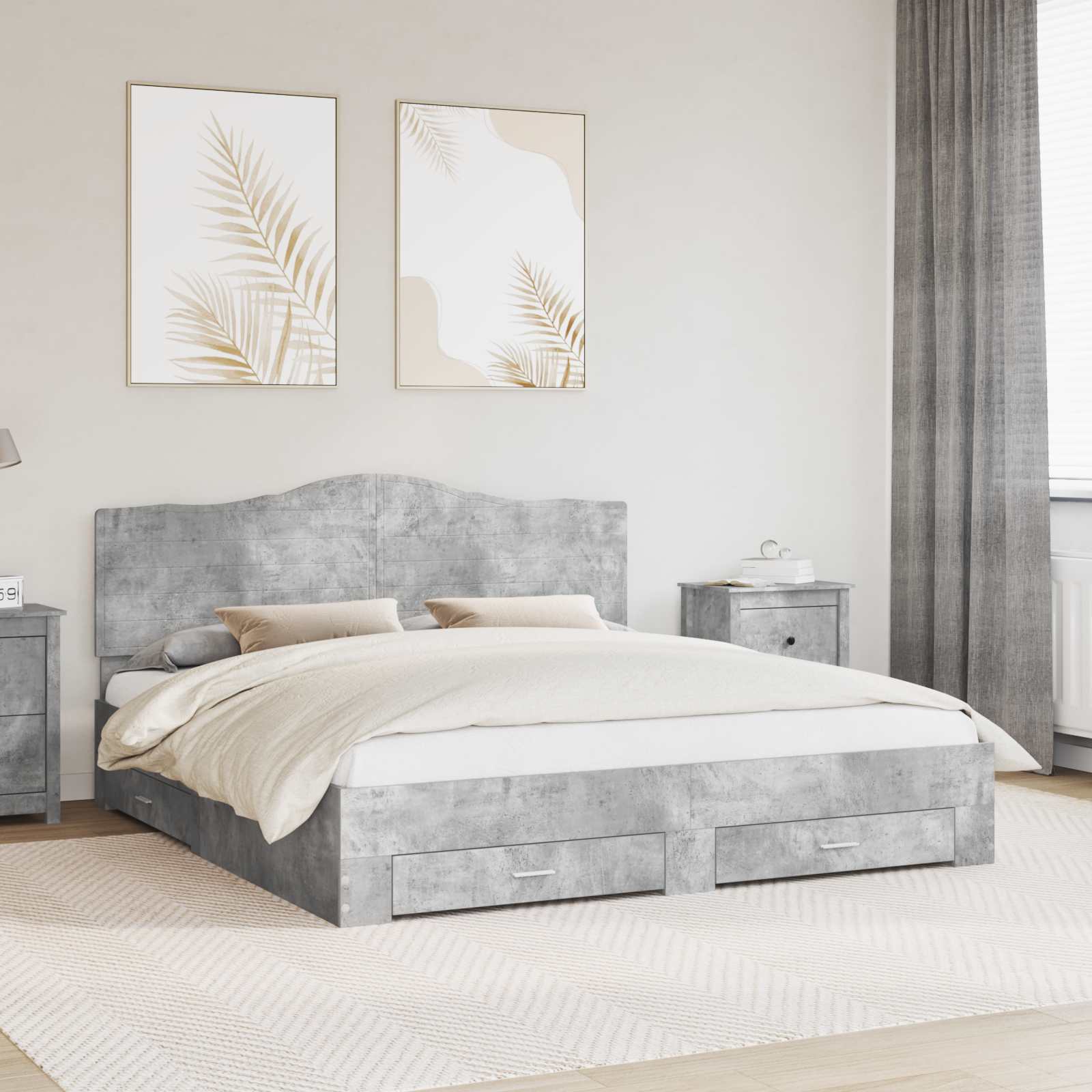 Struttura del letto con testiera Grigio cemento 200 x 200 cm | homemem39