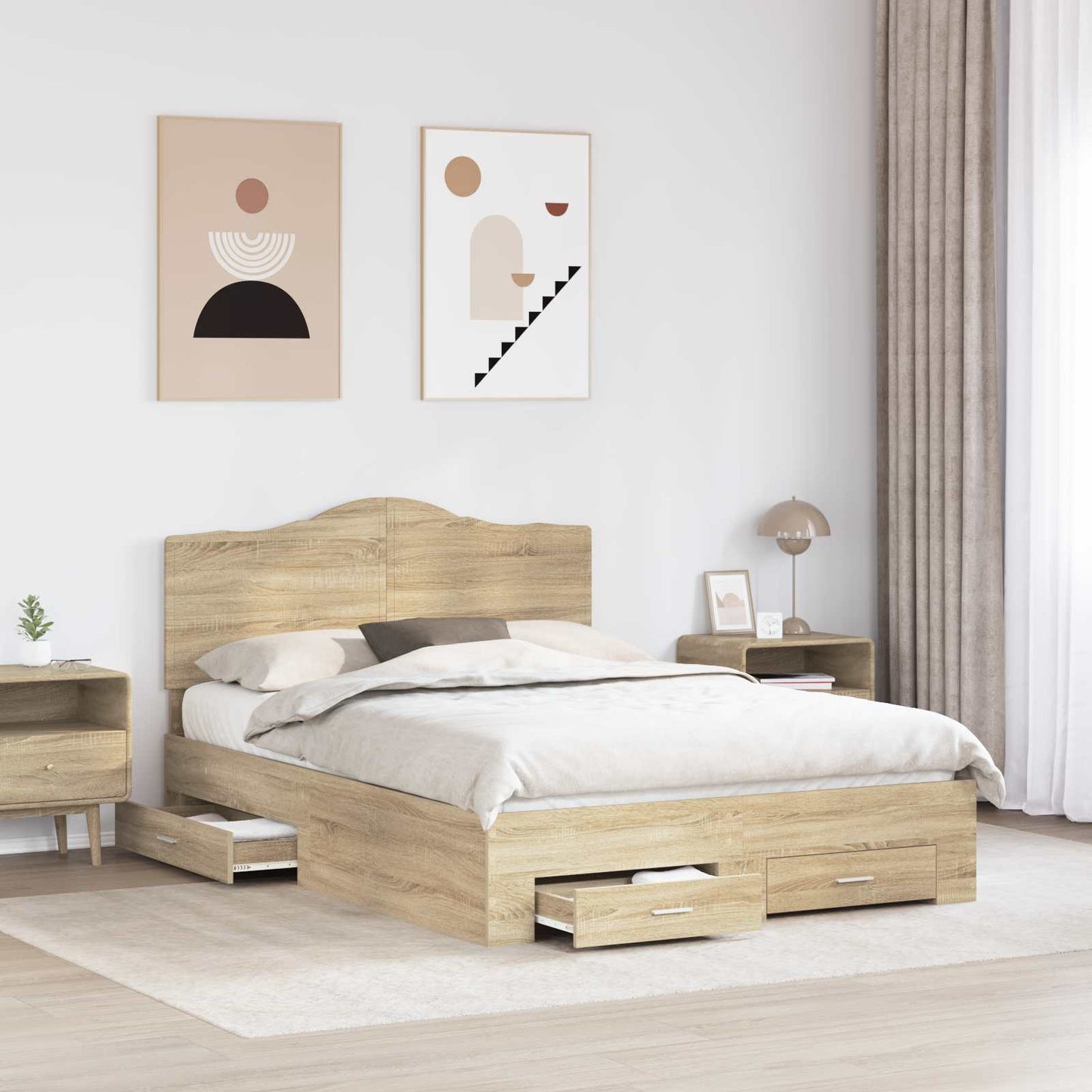 Struttura del letto con testiera Rovere Sonoma 150 x 200 cm | homemem39