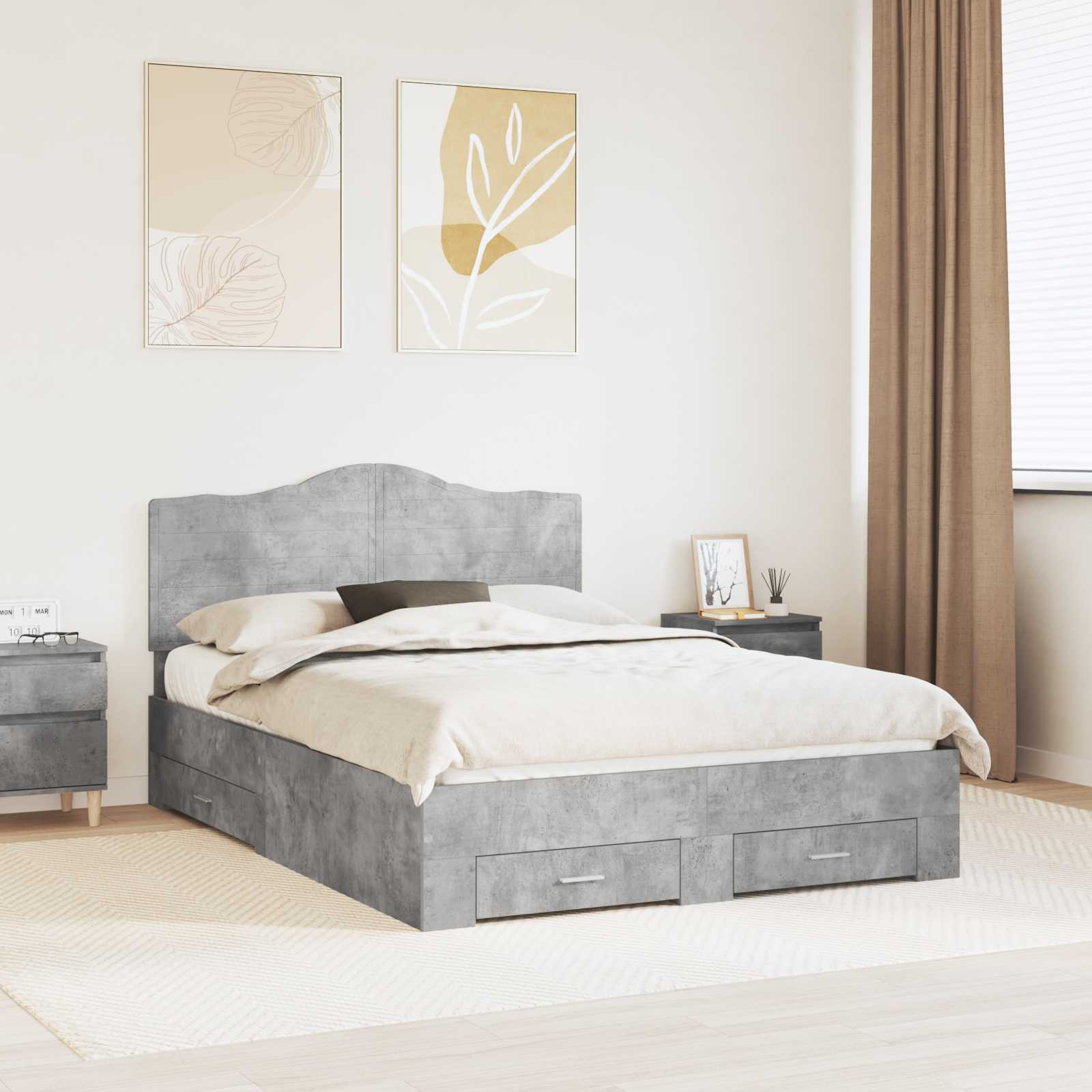 Struttura del letto con testiera Grigio cemento 150 x 200 cm | homemem39