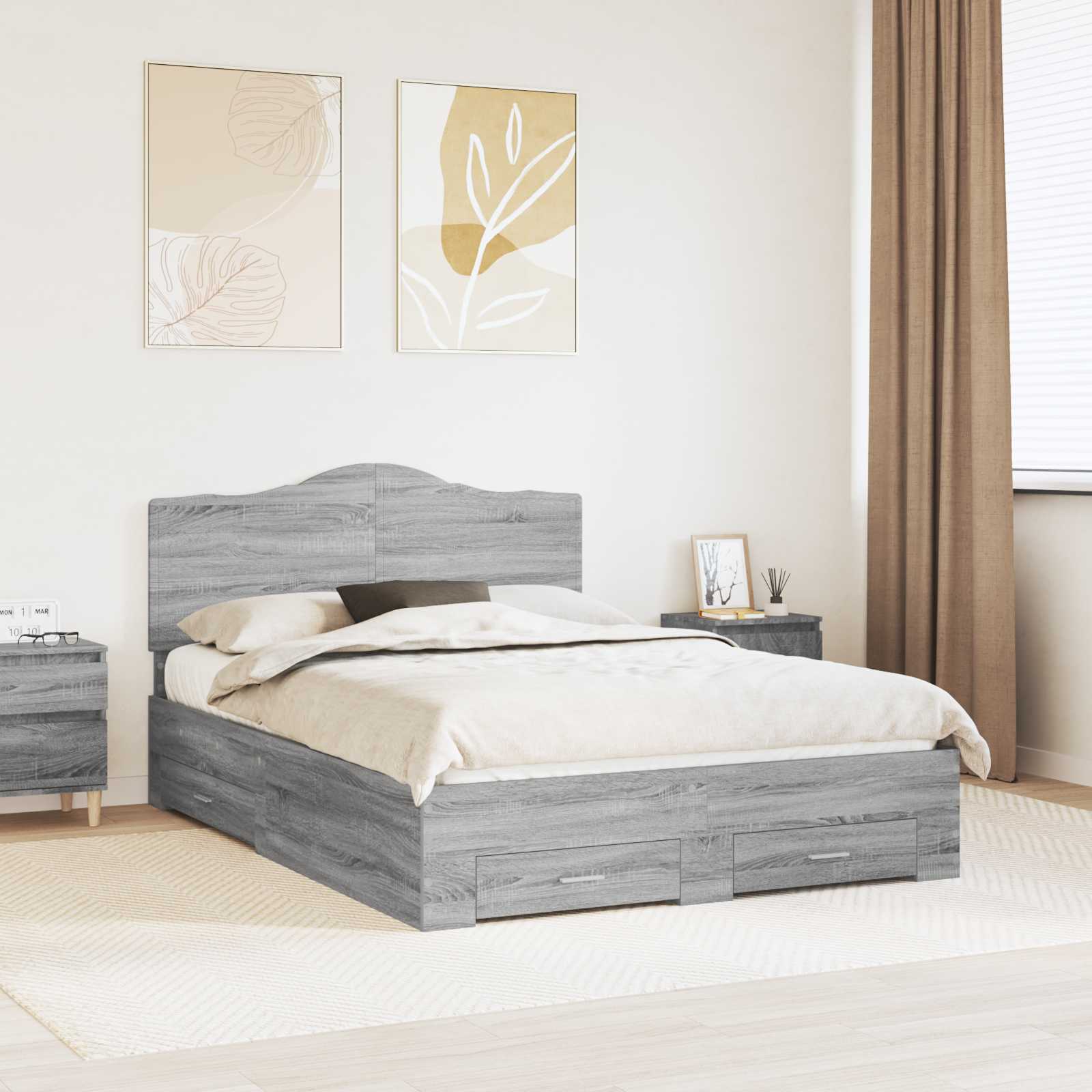 Struttura del letto con testiera Grigio Sonoma 150 x 200 cm | homemem39