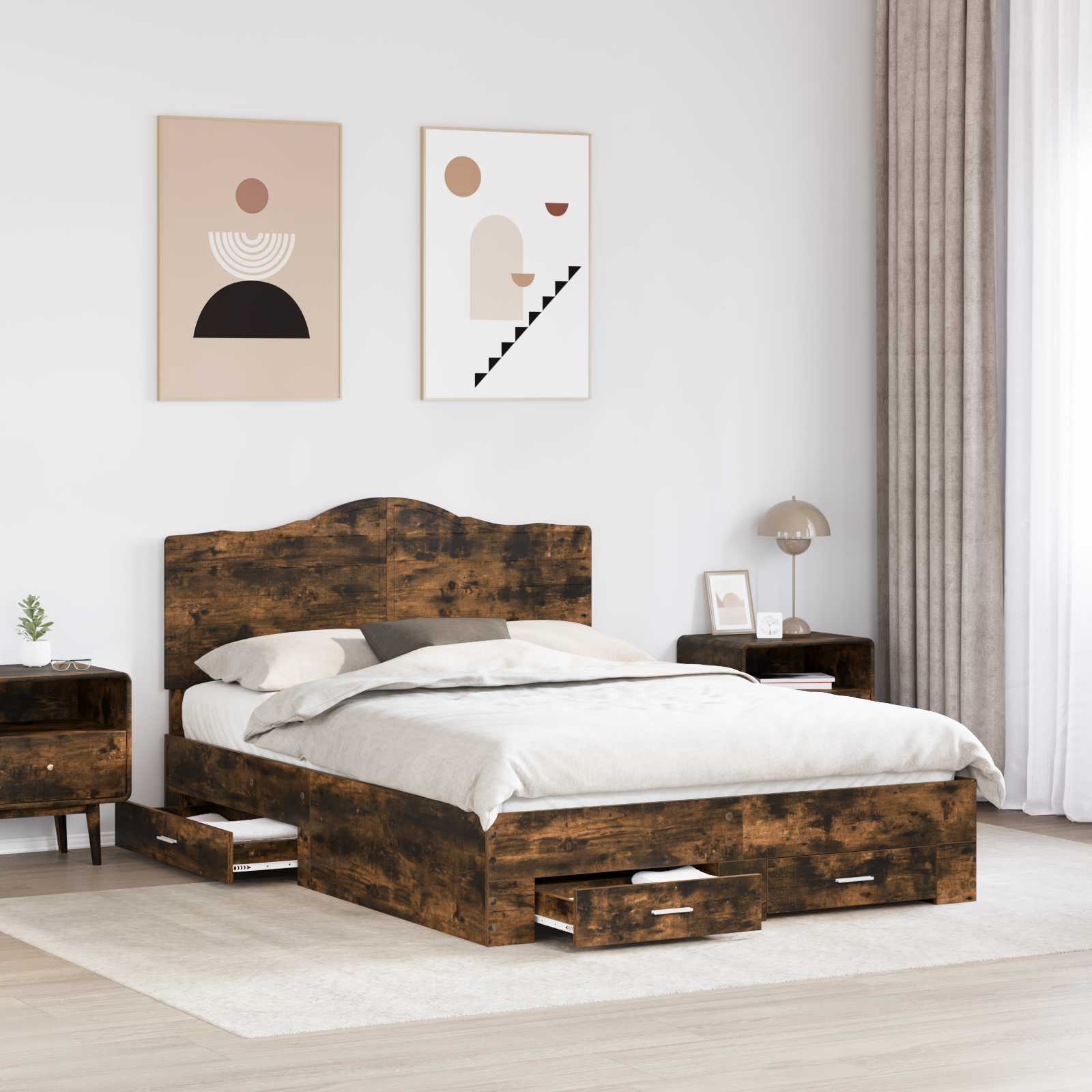 Struttura del letto Rovere fumé 140 x 190 cm Legno multistrato | homemem39