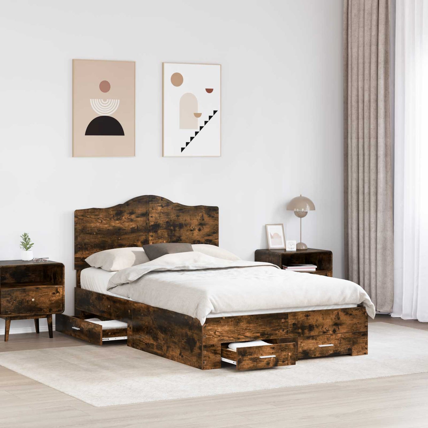 Struttura del letto Rovere fumé 135 x 190 cm Legno multistrato | homemem39