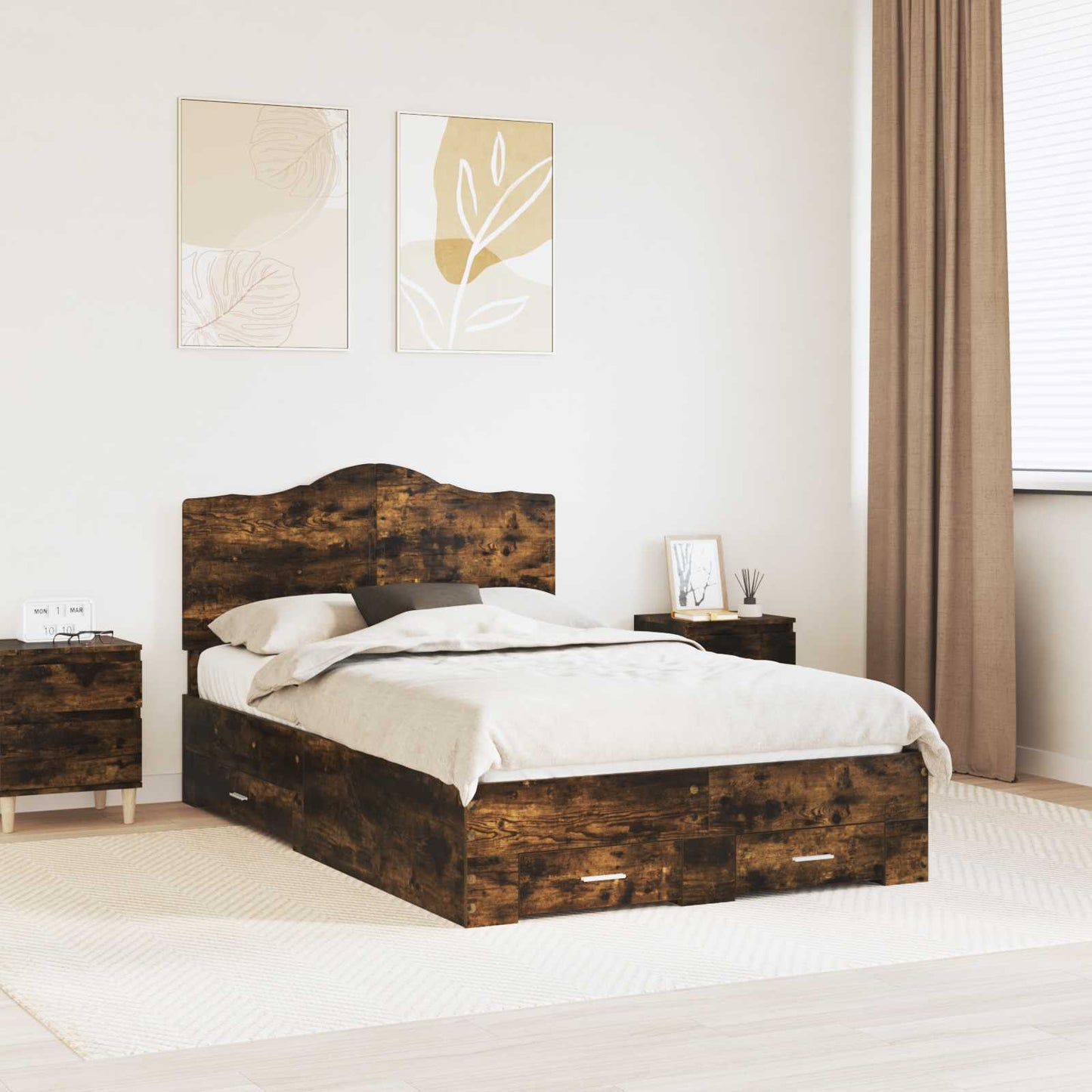 Struttura del letto Rovere fumé 120 x 190 cm Legno multistrato | homemem39