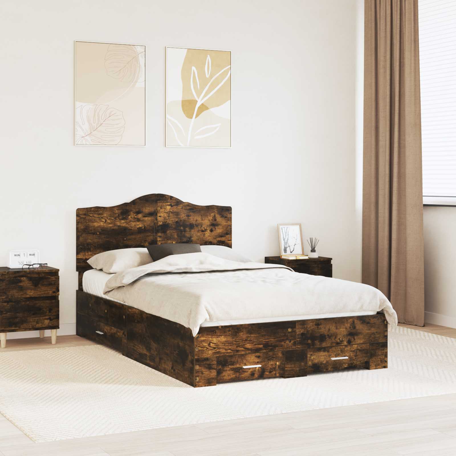 Struttura del letto Rovere fumé 120 x 190 cm Legno multistrato | homemem39