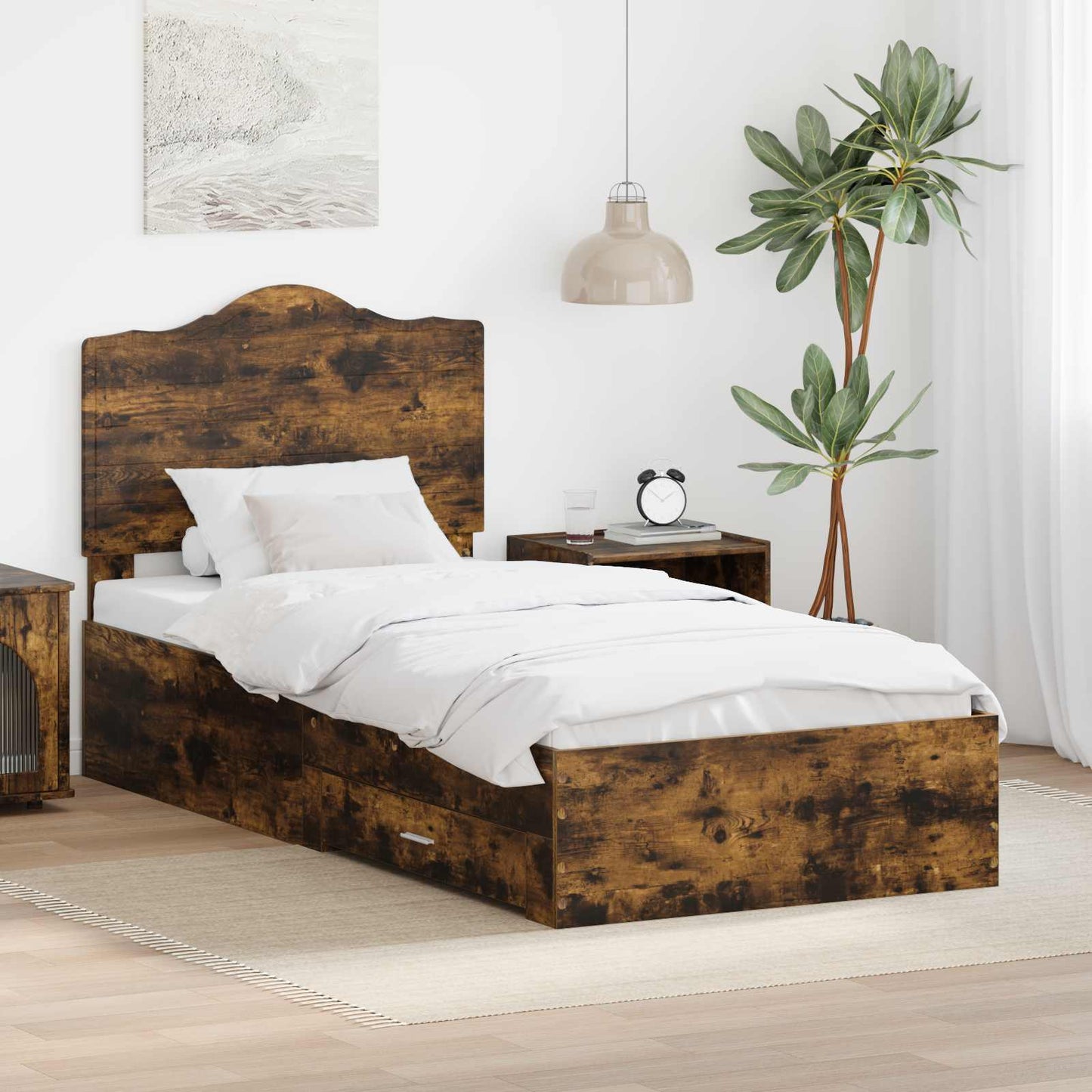 Struttura del letto Rovere fumé 90 x 190 cm Legno multistrato | homemem39
