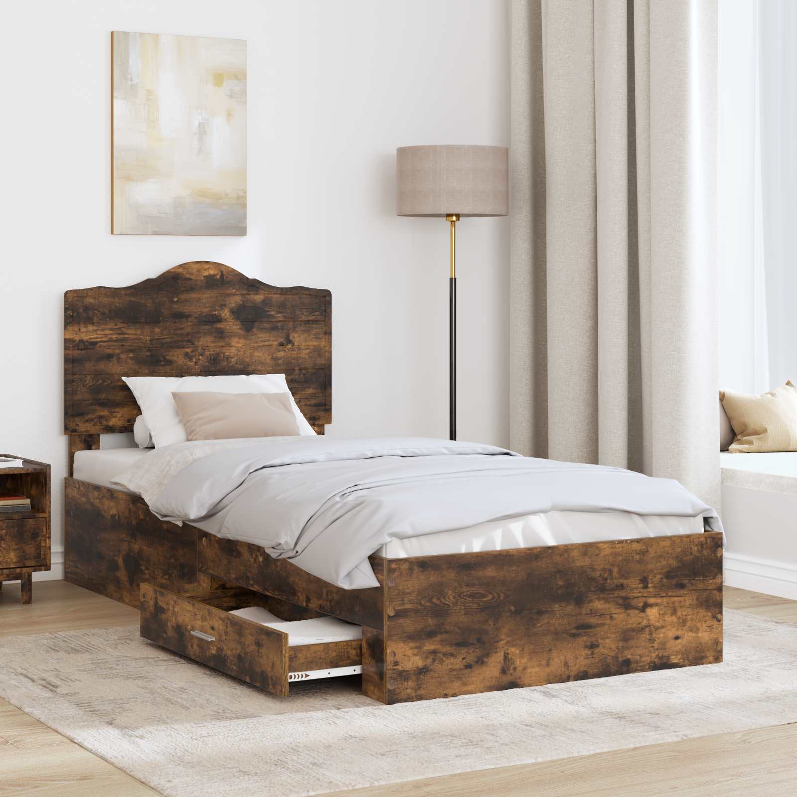 Struttura del letto Rovere fumé 70 x 190 cm Legno multistrato | homemem39