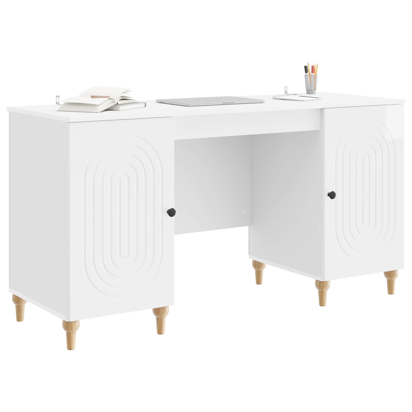 Scrivania Bianco Lucido 142,5 x 50 x 75 cm Legno ingegnerizzato | homemem39