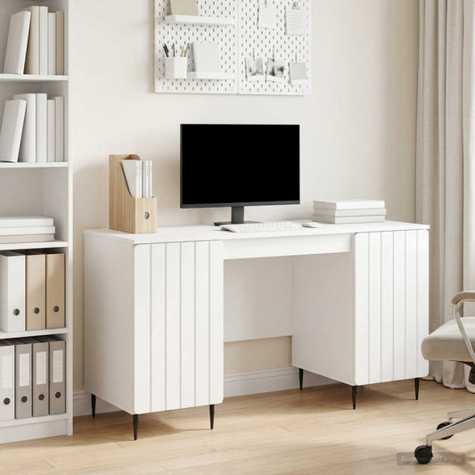 Scrivania Bianco Lucido 142,5 x 50 x 75 cm Legno ingegnerizzato