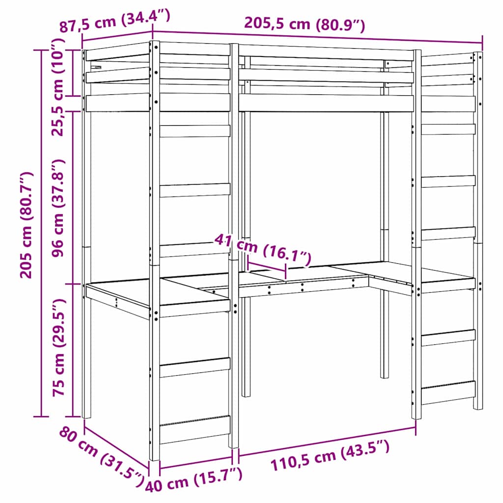Struttura per letto soppalco Bianco 80 x 200 cm Pino massello | homemem39