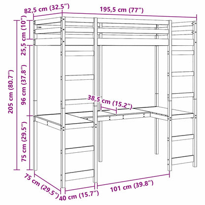 Struttura per letto soppalco Naturale 75 x 190 cm Pino massello | homemem39