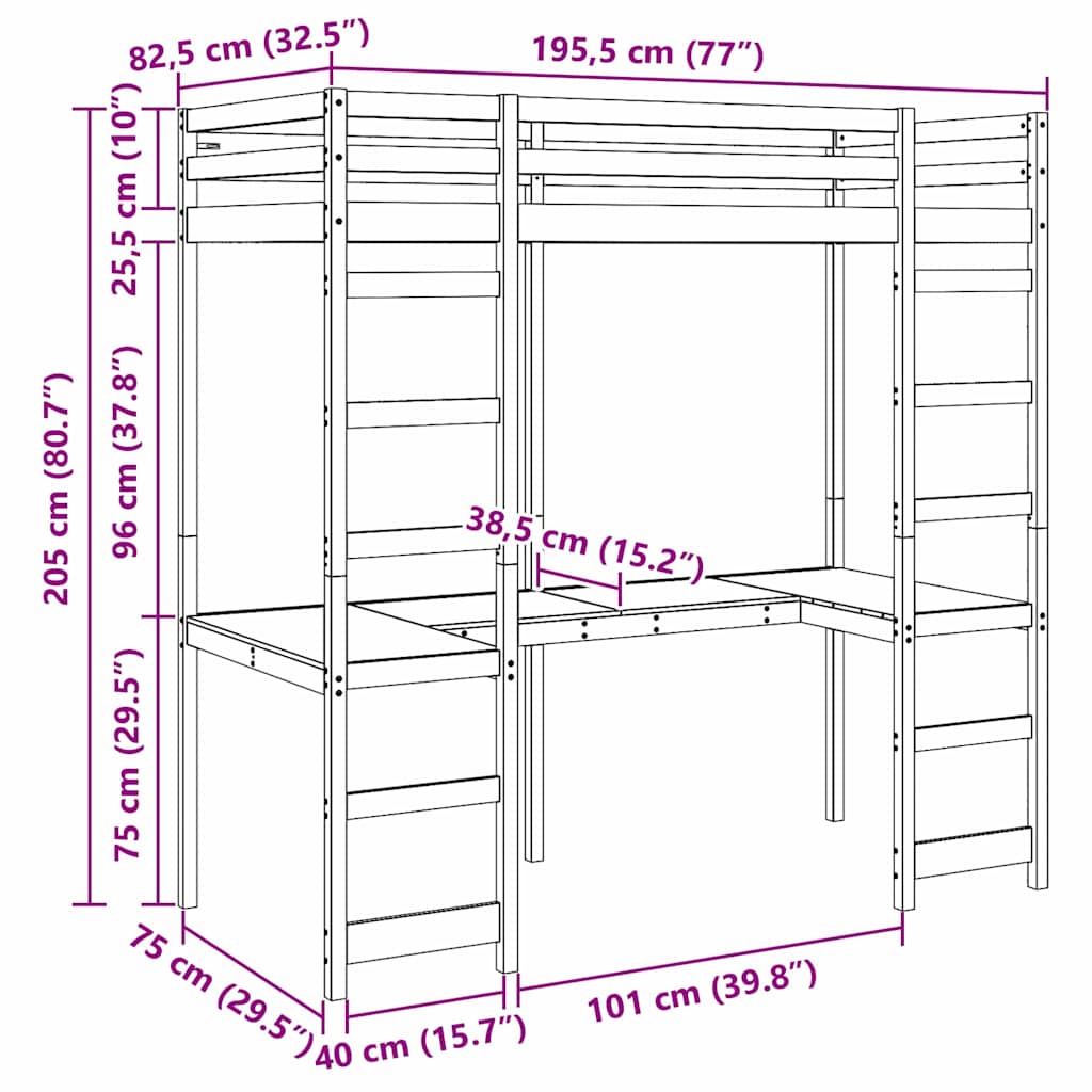 Struttura per letto soppalco Bianco 75 x 190 cm Pino massello | homemem39