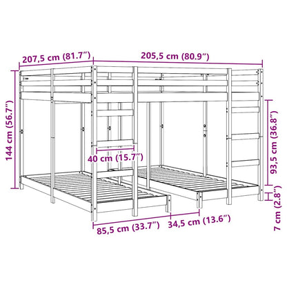 Struttura letto a castello triplo Marrone cerato 200 x 200 cm | homemem39
