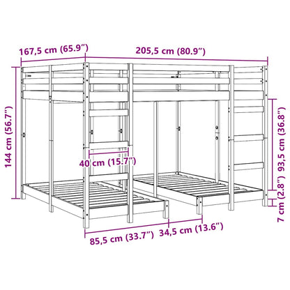 Struttura letto a castello triplo Marrone 160 x 200 cm | homemem39