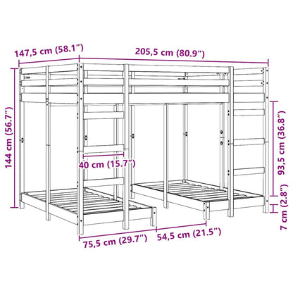 Struttura letto a castello triplo Cera marrone 140 x 200 cm | homemem39