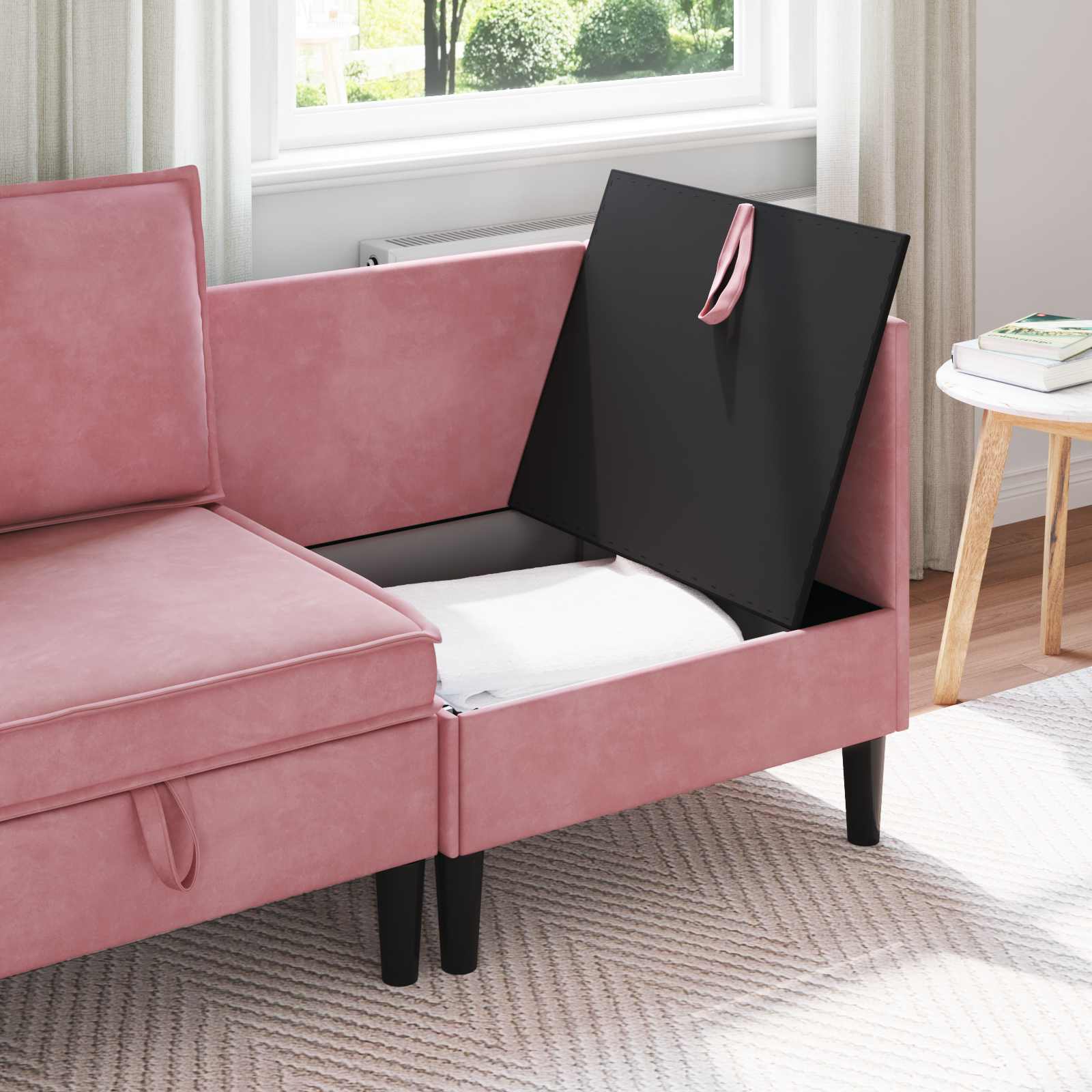 Divano con Stoccaggio Rosa Velluto | homemem39