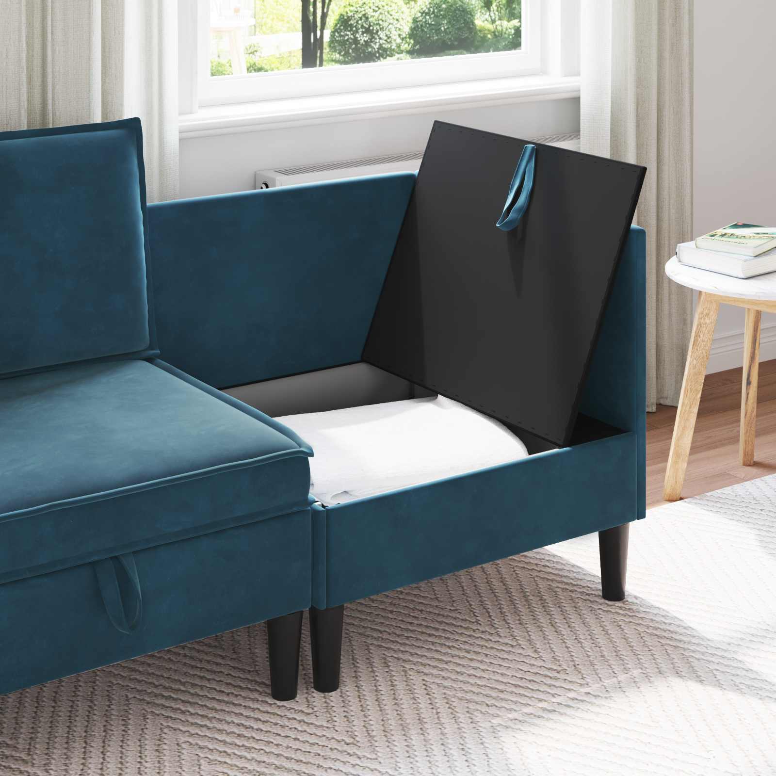 Divano con Stoccaggio Blu Velluto | homemem39