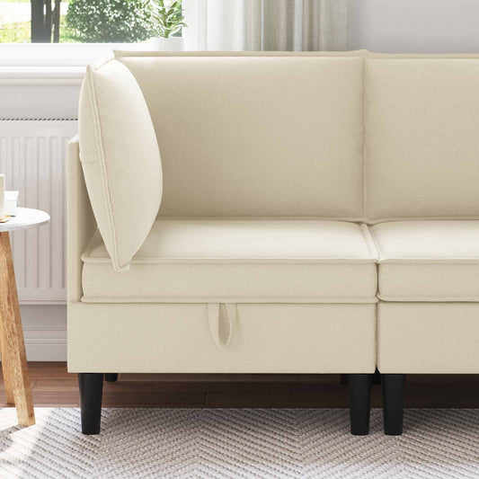 Divano Angolare con Storage Crema Velluto