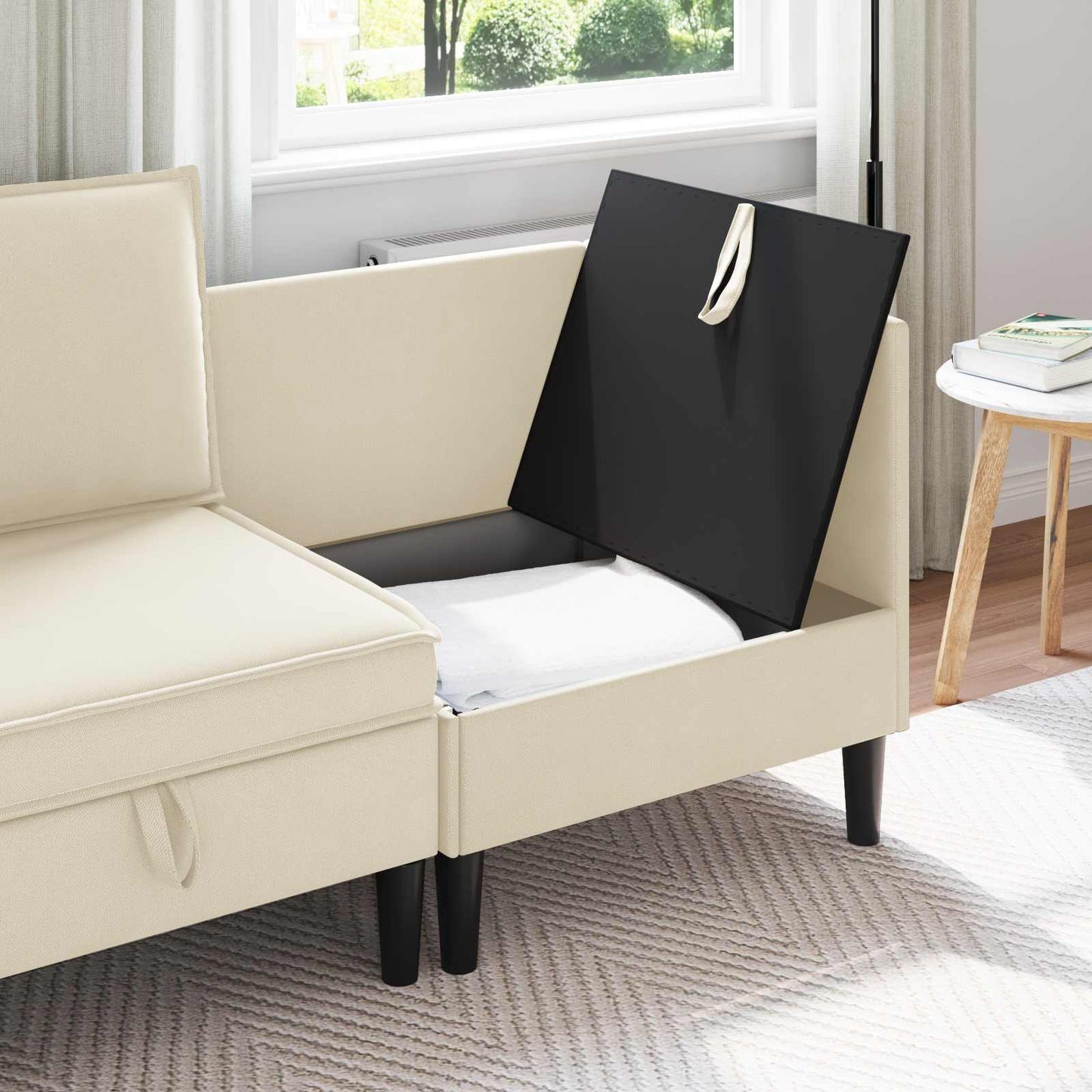 Divano Angolare con Storage Crema Velluto | homemem39