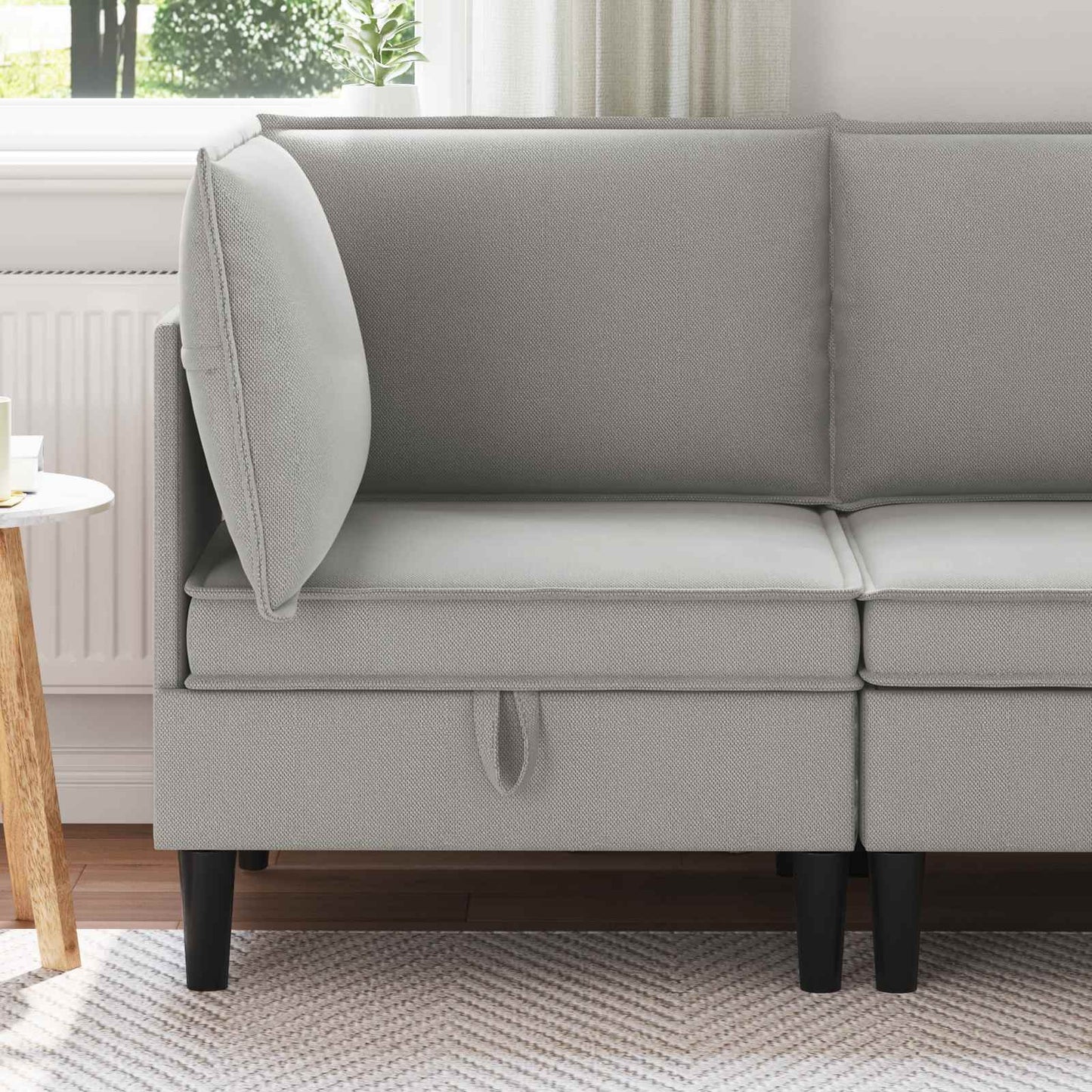 Divano Angolare con Storage Grigio chiaro Velluto