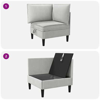 Divano Angolare con Storage Grigio chiaro Velluto