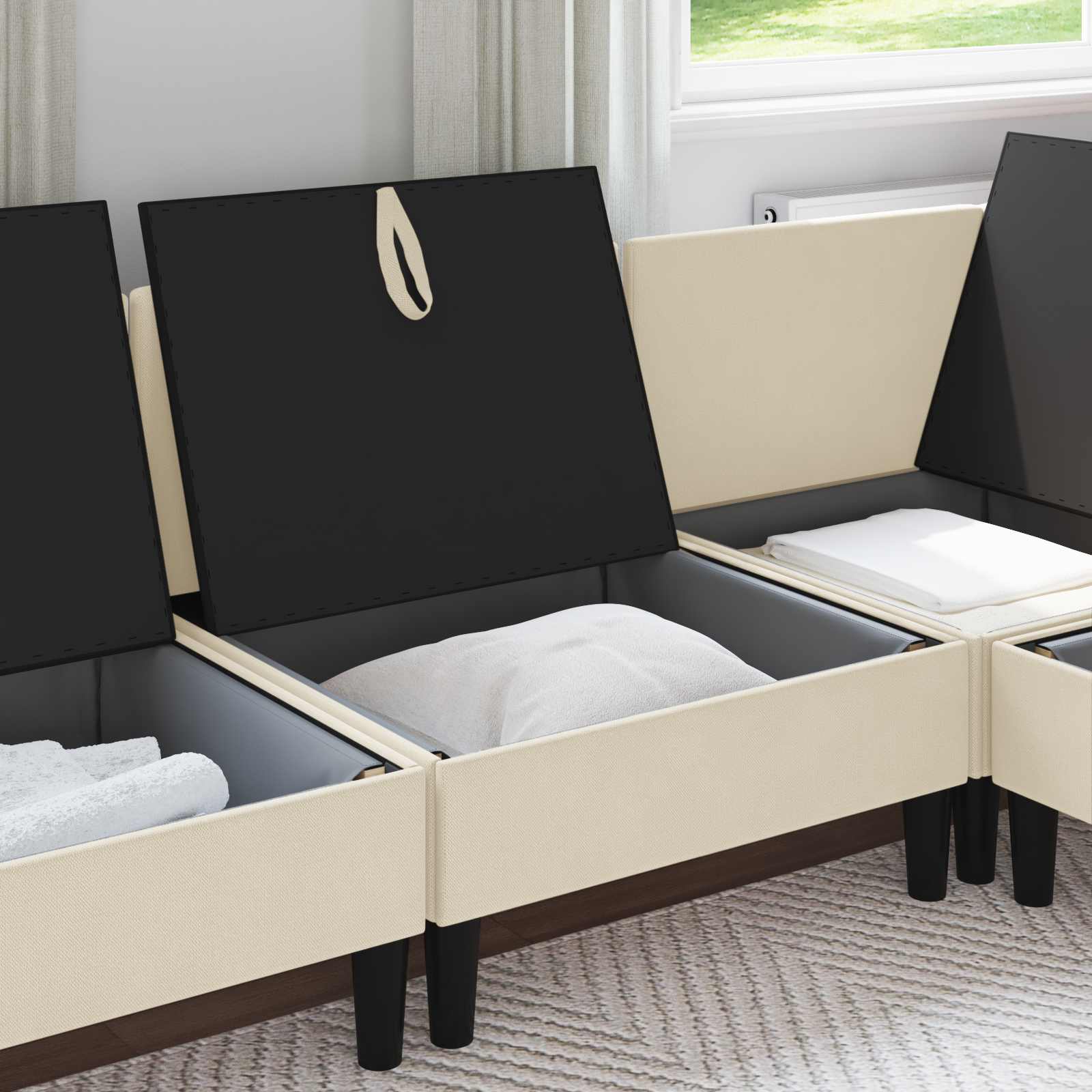 Divano Medio con Storage Crema Velluto | homemem39