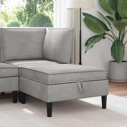 Pouf con Storage Grigio Chiaro Velluto