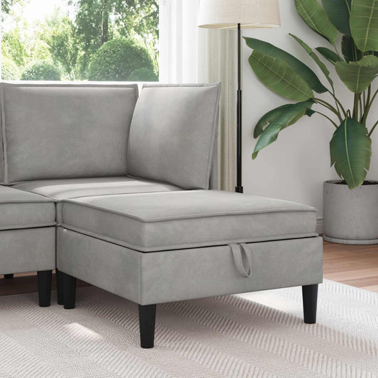 Pouf con Storage Grigio Chiaro Velluto