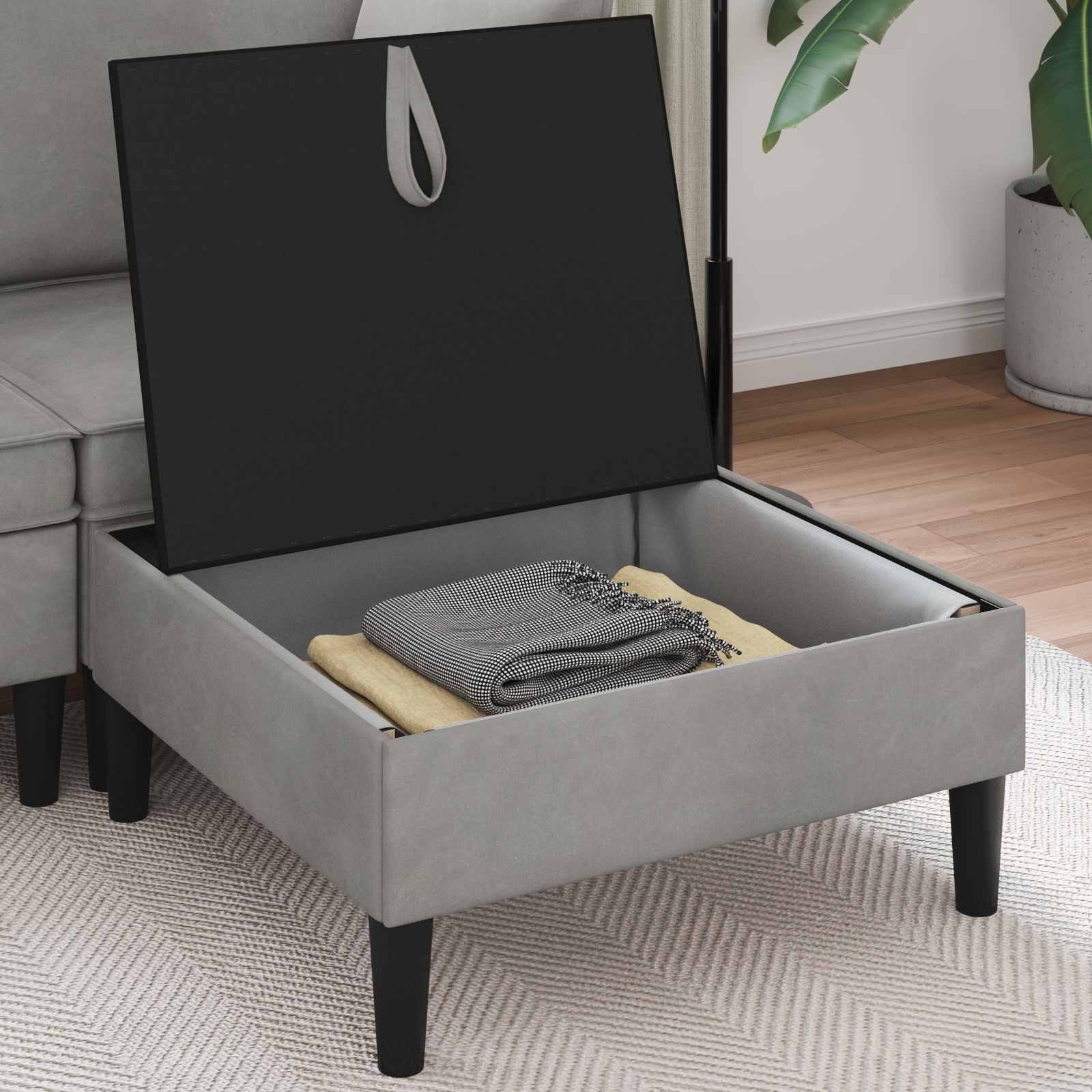 Pouf con Storage Grigio Chiaro Velluto | homemem39