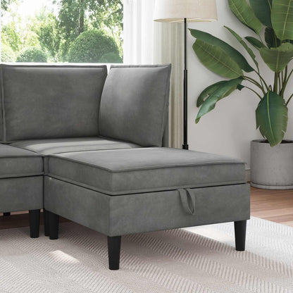 Pouf con Storage Grigio Scuro Velluto